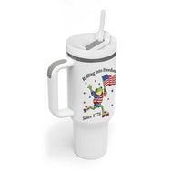 Funny Patriotic Frog Tumbler With Handle Rolling Into Freedom Since 1776