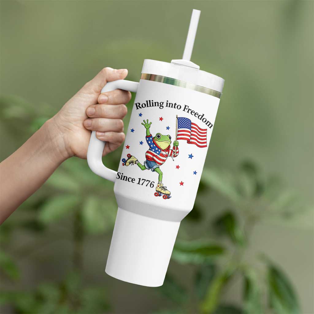 Funny Patriotic Frog Tumbler With Handle Rolling Into Freedom Since 1776