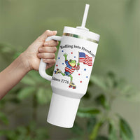 Funny Patriotic Frog Tumbler With Handle Rolling Into Freedom Since 1776