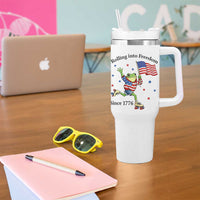 Funny Patriotic Frog Tumbler With Handle Rolling Into Freedom Since 1776