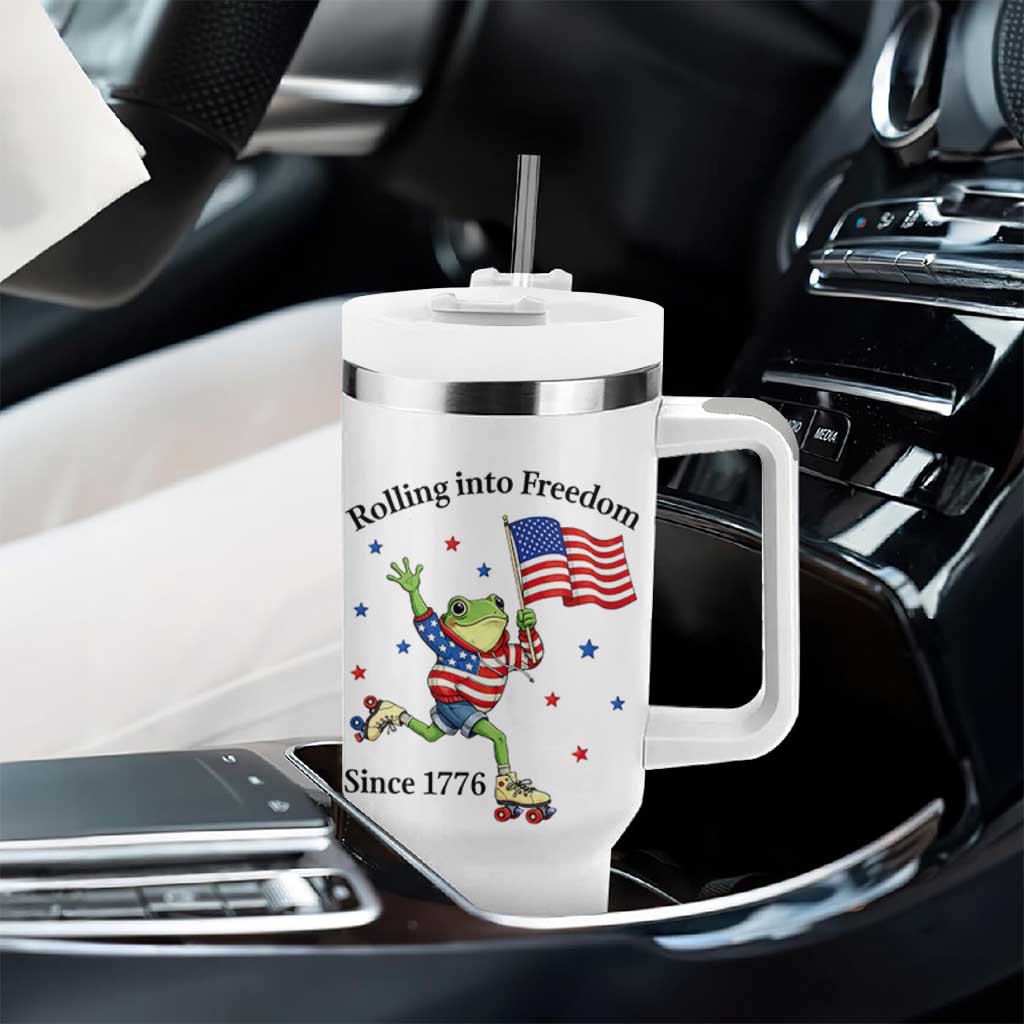 Funny Patriotic Frog Tumbler With Handle Rolling Into Freedom Since 1776