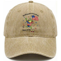 Funny Patriotic Frog Washed Cotton Baseball Cap Rolling Into Freedom Since 1776