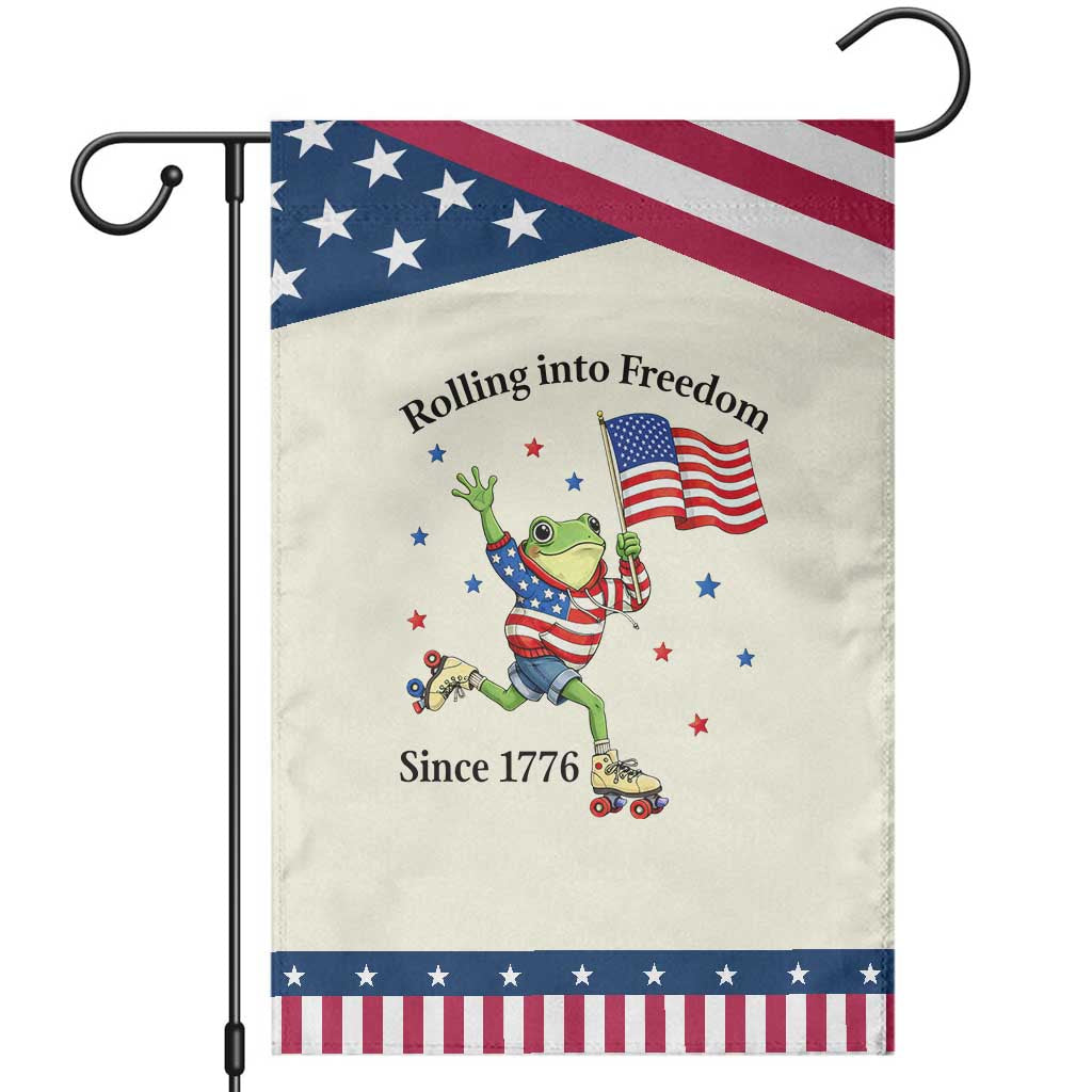 Funny Patriotic Frog Garden Flag Rolling Into Freedom Since 1776