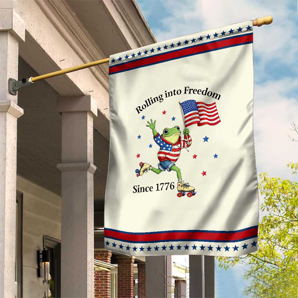 Funny Patriotic Frog Garden Flag Rolling Into Freedom Since 1776