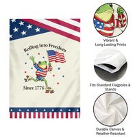 Funny Patriotic Frog Garden Flag Rolling Into Freedom Since 1776
