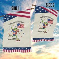 Funny Patriotic Frog Garden Flag Rolling Into Freedom Since 1776