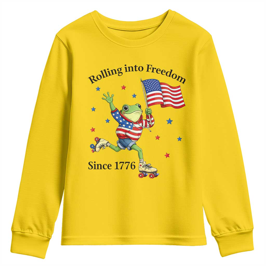 Funny Patriotic Frog Youth Sweatshirt Rolling Into Freedom Since 1776