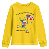 Funny Patriotic Frog Youth Sweatshirt Rolling Into Freedom Since 1776
