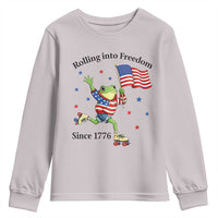 Funny Patriotic Frog Youth Sweatshirt Rolling Into Freedom Since 1776