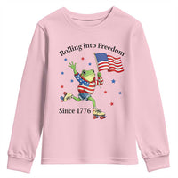 Funny Patriotic Frog Youth Sweatshirt Rolling Into Freedom Since 1776