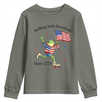Funny Patriotic Frog Youth Sweatshirt Rolling Into Freedom Since 1776