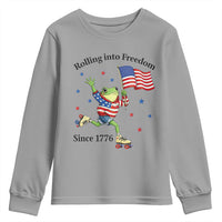 Funny Patriotic Frog Youth Sweatshirt Rolling Into Freedom Since 1776