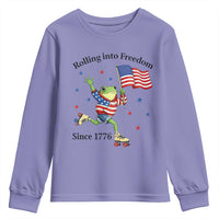 Funny Patriotic Frog Youth Sweatshirt Rolling Into Freedom Since 1776