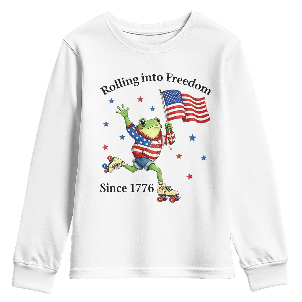 Funny Patriotic Frog Youth Sweatshirt Rolling Into Freedom Since 1776