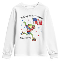 Funny Patriotic Frog Youth Sweatshirt Rolling Into Freedom Since 1776