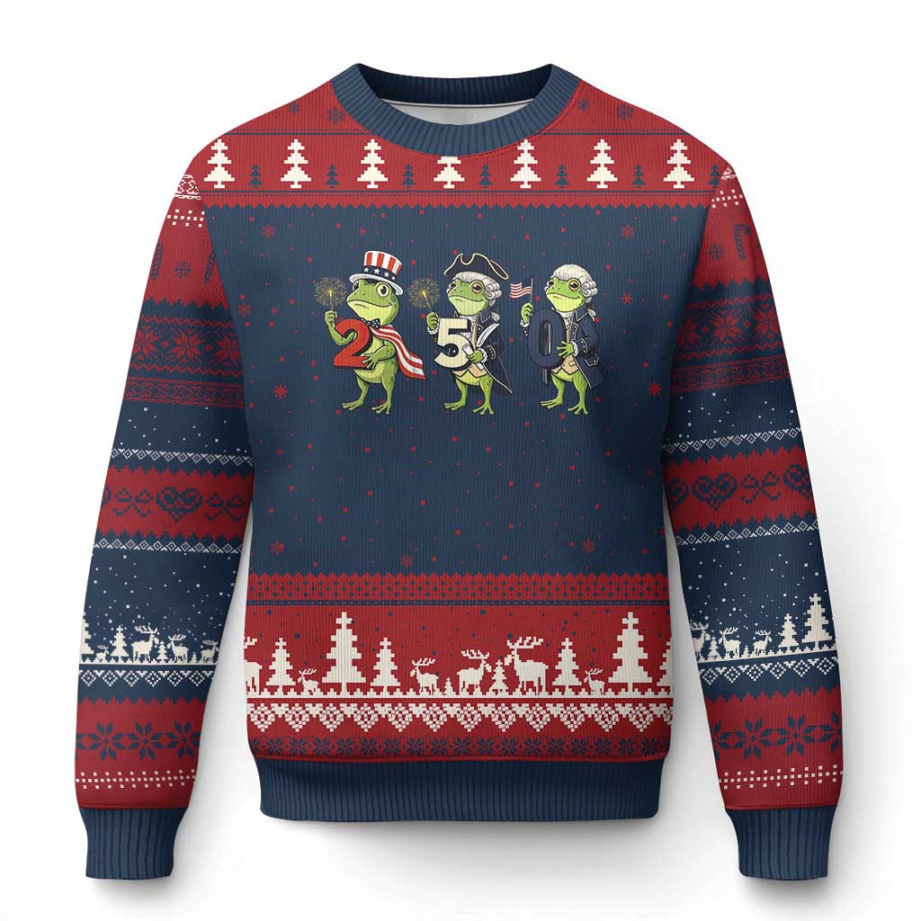 Proud American Frog Ugly Christmas Sweater Celebrating 250 Years Of Freedom