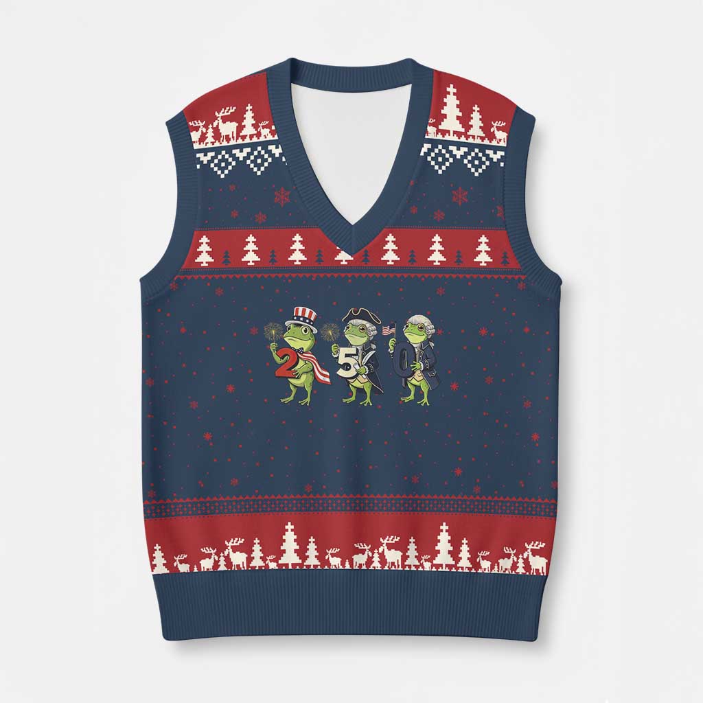 Proud American Frog V-Neck Knit Sweater Vest Celebrating 250 Years Of Freedom