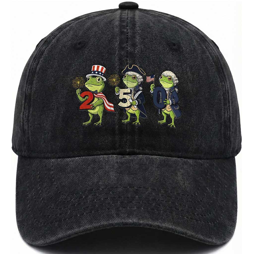 Proud American Frog Washed Cotton Baseball Cap Celebrating 250 Years Of Freedom