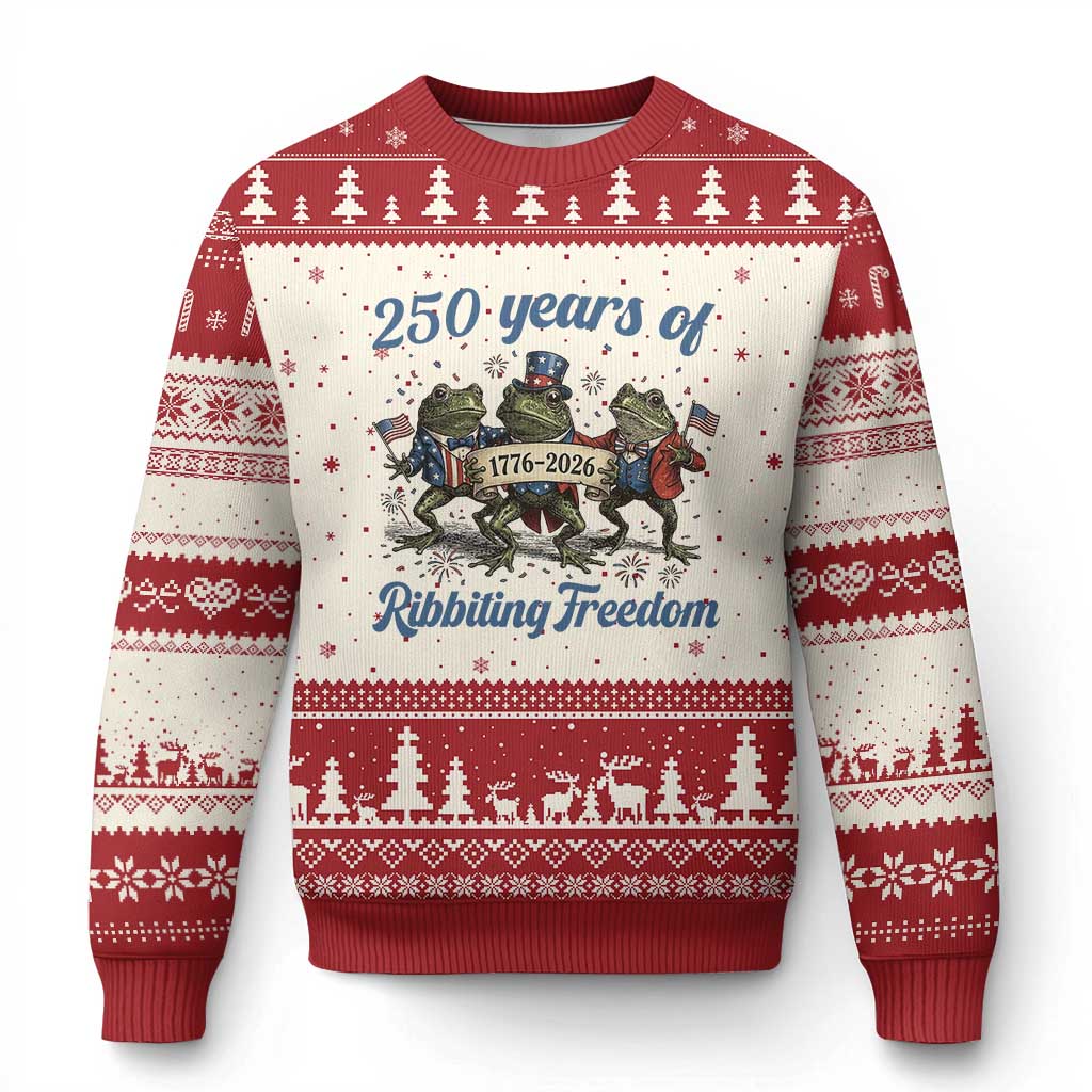 Funny Frog 250 Years Of Ribbiting Freedom Ugly Christmas Sweater