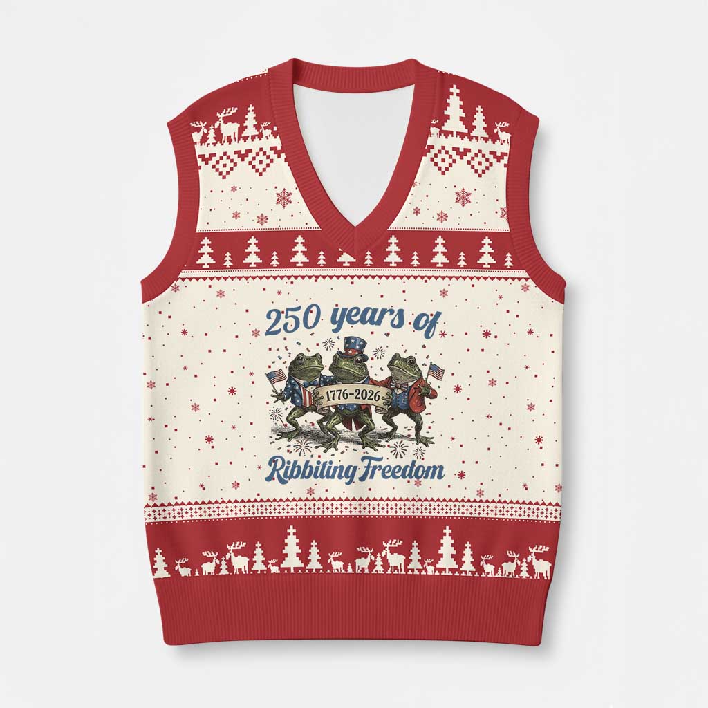 Funny Frog 250 Years Of Ribbiting Freedom V-Neck Knit Sweater Vest