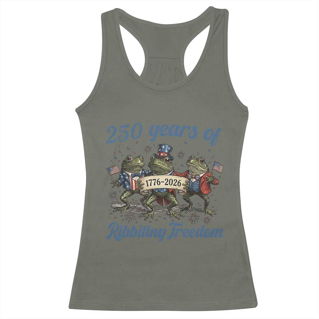 Funny Frog 250 Years Of Ribbiting Freedom Racerback Tank Top