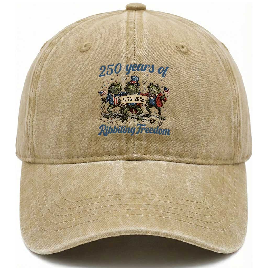 Funny Frog 250 Years Of Ribbiting Freedom Washed Cotton Baseball Cap