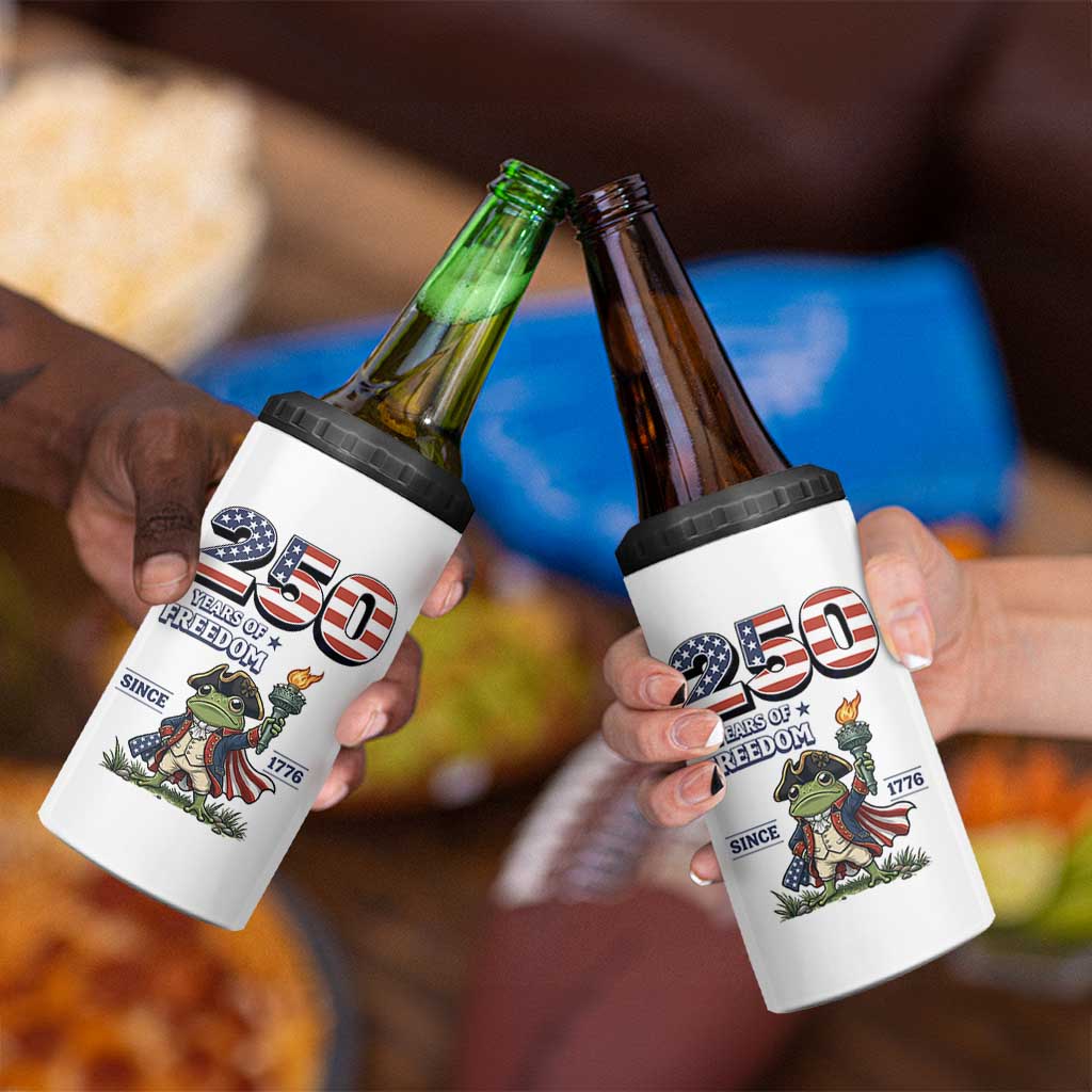 Patriotic Frog Raising The Torch 4 in 1 Can Cooler Tumbler 250 Years Of Freedom