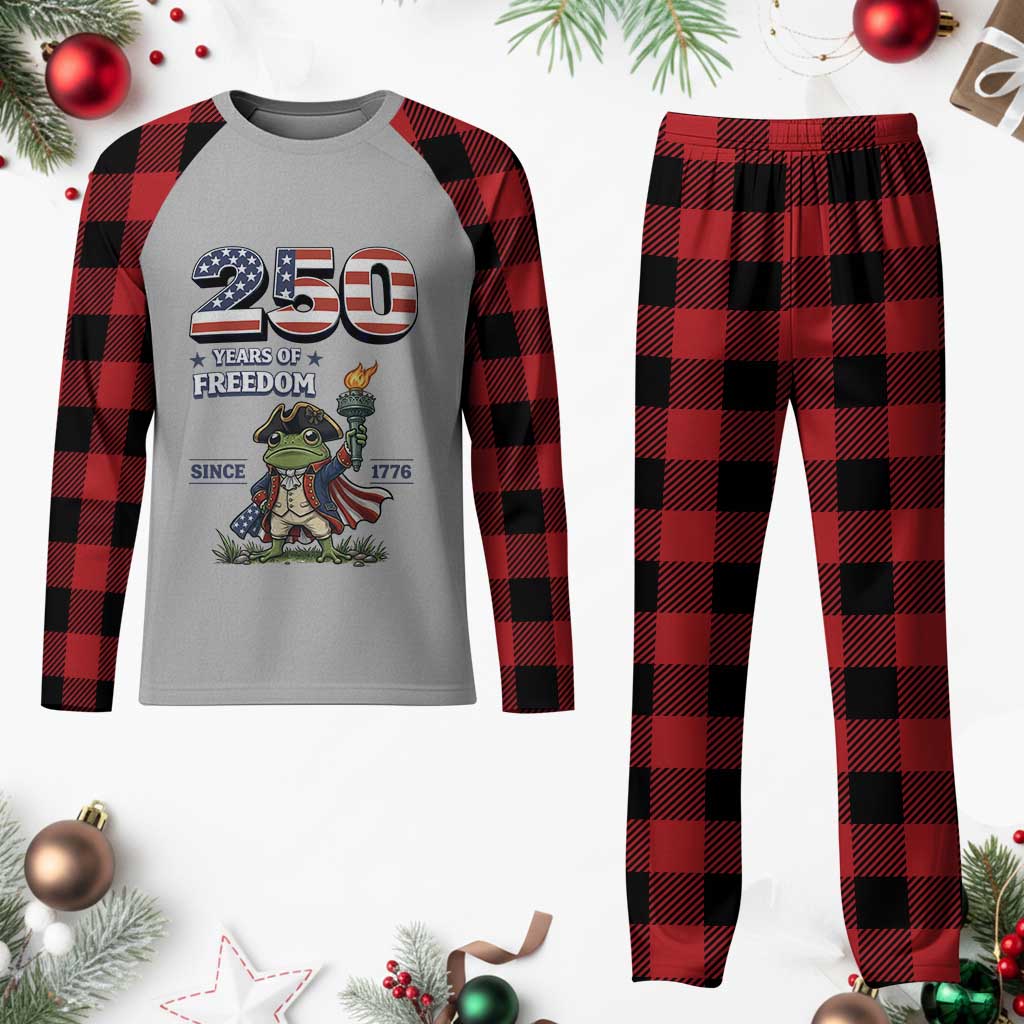 Patriotic Frog Raising The Torch Plaid Pajama Set 250 Years Of Freedom