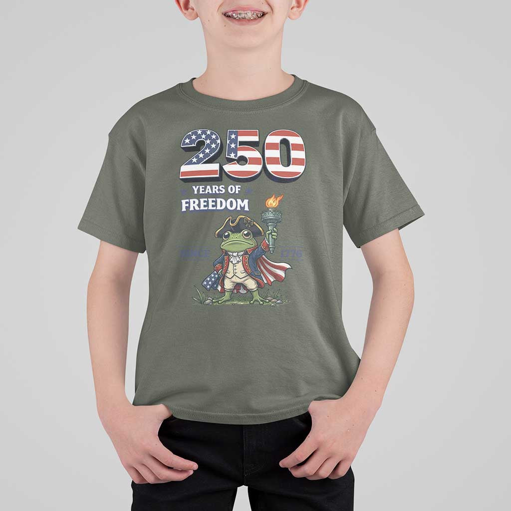 Patriotic Frog Raising The Torch T Shirt For Kid 250 Years Of Freedom
