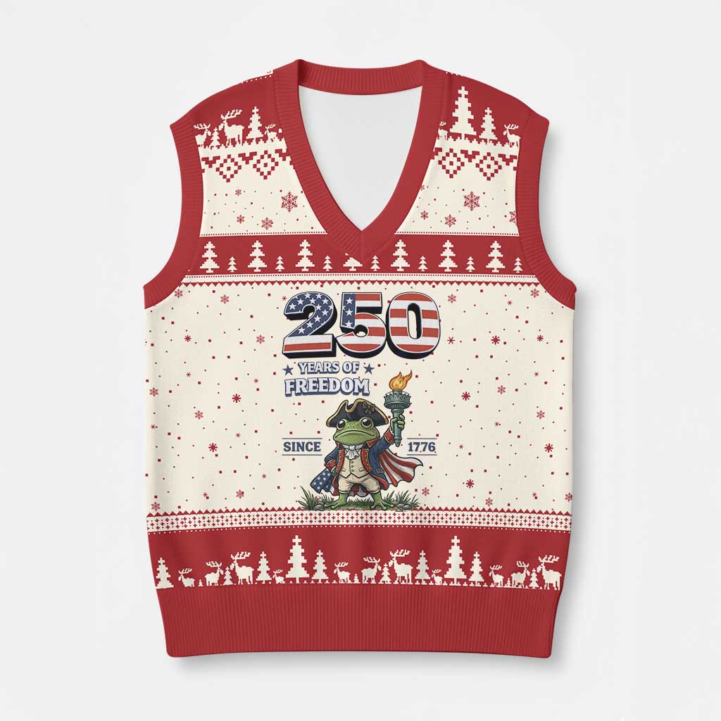 Patriotic Frog Raising The Torch V-Neck Knit Sweater Vest 250 Years Of Freedom