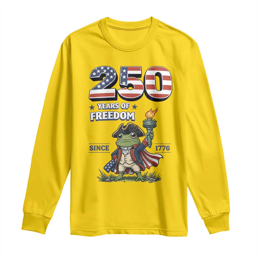 Patriotic Frog Raising The Torch Long Sleeve Shirt 250 Years Of Freedom