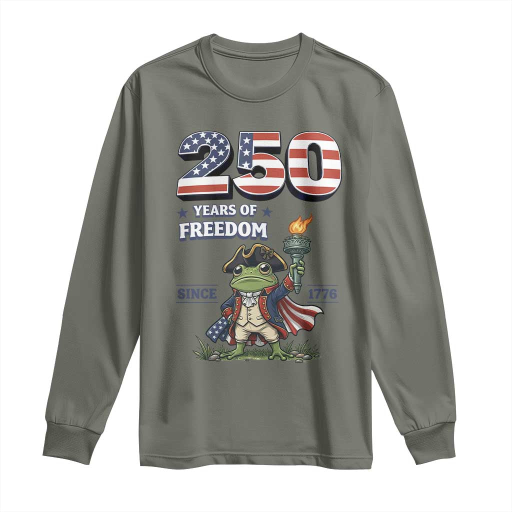 Patriotic Frog Raising The Torch Long Sleeve Shirt 250 Years Of Freedom