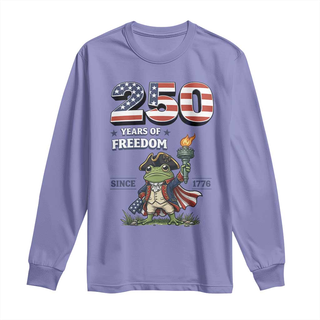 Patriotic Frog Raising The Torch Long Sleeve Shirt 250 Years Of Freedom