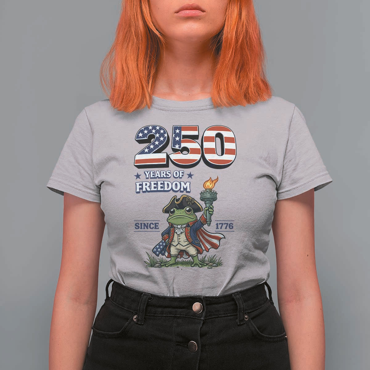 Patriotic Frog Raising The Torch T Shirt For Women 250 Years Of Freedom