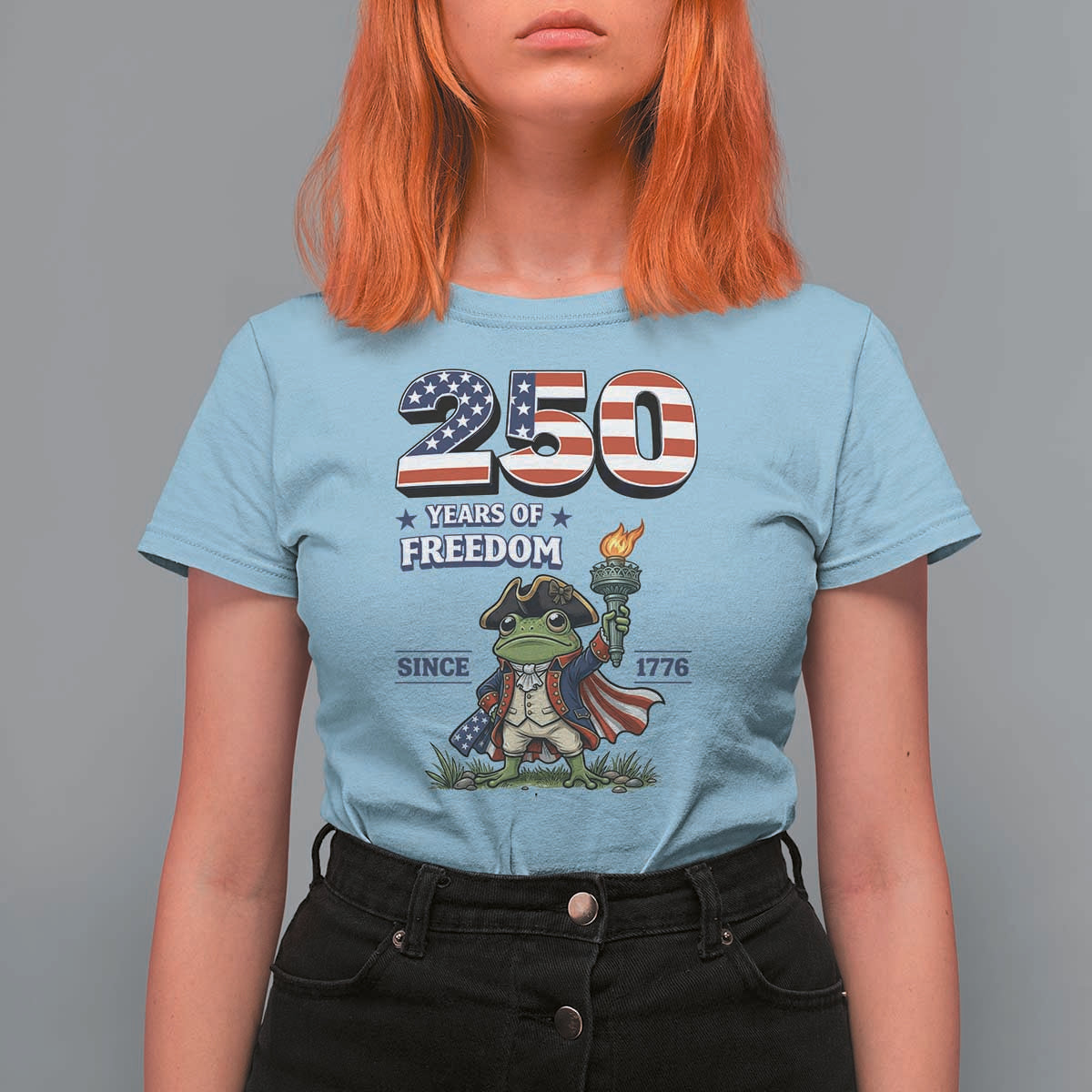 Patriotic Frog Raising The Torch T Shirt For Women 250 Years Of Freedom