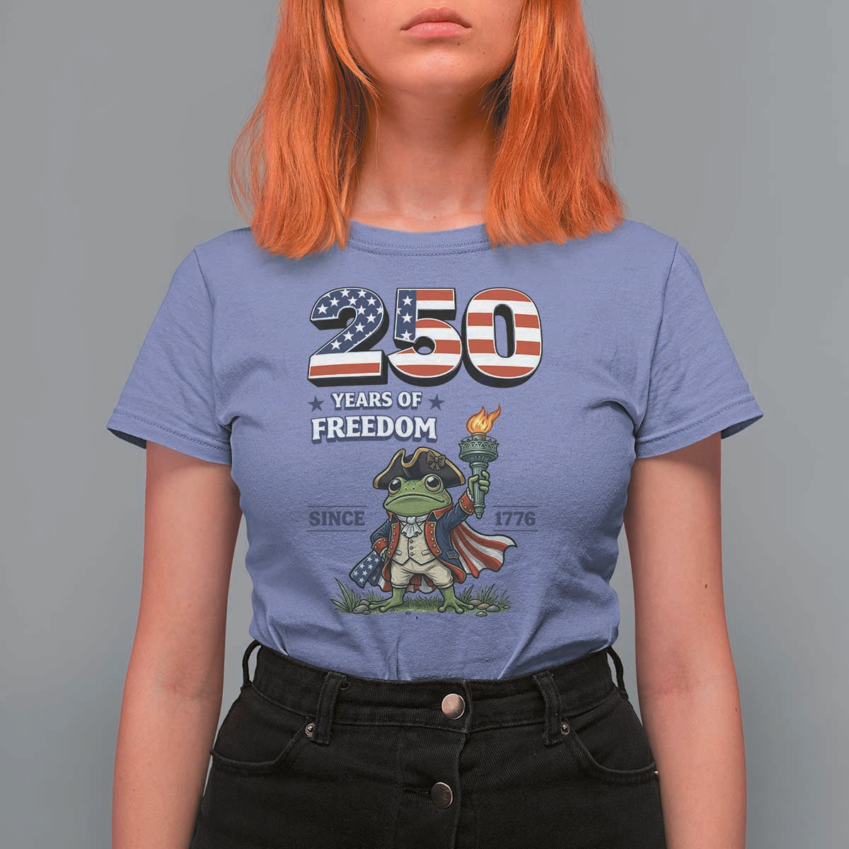 Patriotic Frog Raising The Torch T Shirt For Women 250 Years Of Freedom