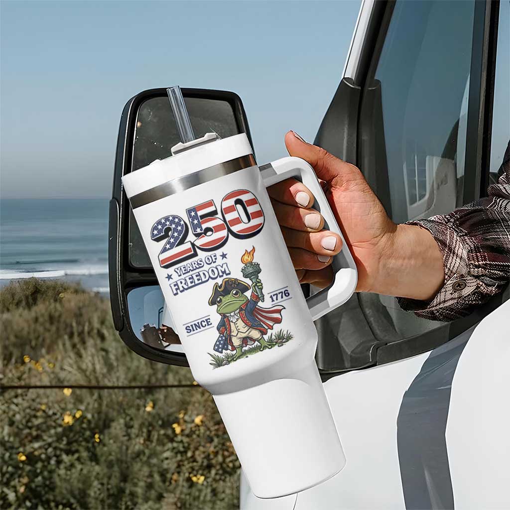Patriotic Frog Raising The Torch Tumbler With Handle 250 Years Of Freedom