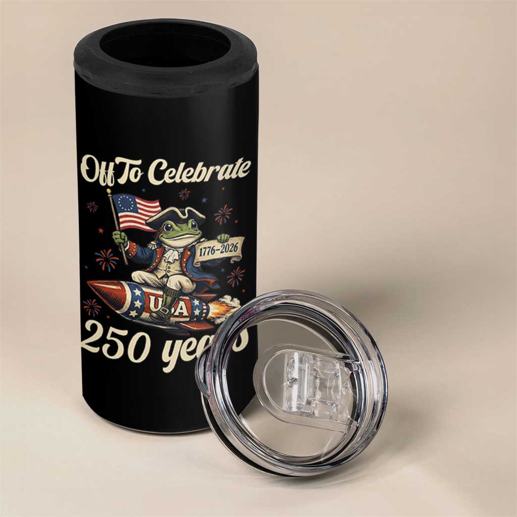 Funny Frog Off To Celebrate 250 Years Of Freedom 4 in 1 Can Cooler Tumbler Patriotic Gift