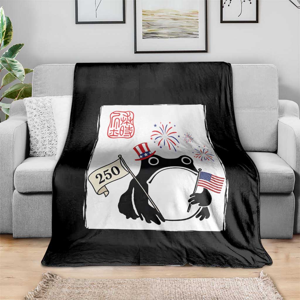 Funny Patriotic Grumpy Frog 250th Anniversary USA Throw Blanket