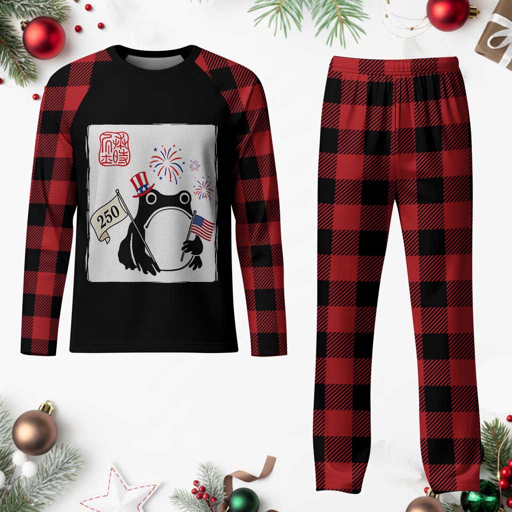 Funny Patriotic Grumpy Frog 250th Anniversary USA Plaid Pajama Set