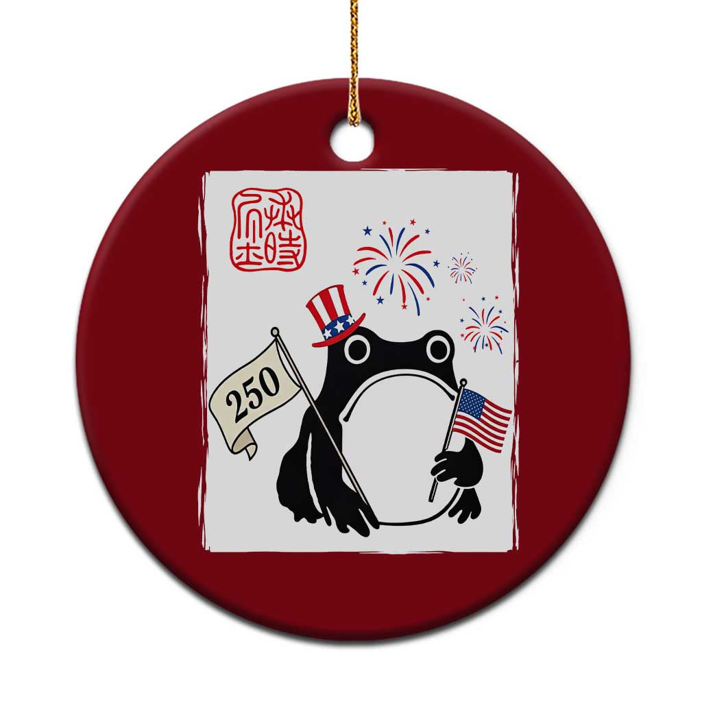 Funny Patriotic Grumpy Frog 250th Anniversary USA Ceramic Ornament