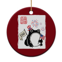 Funny Patriotic Grumpy Frog 250th Anniversary USA Ceramic Ornament