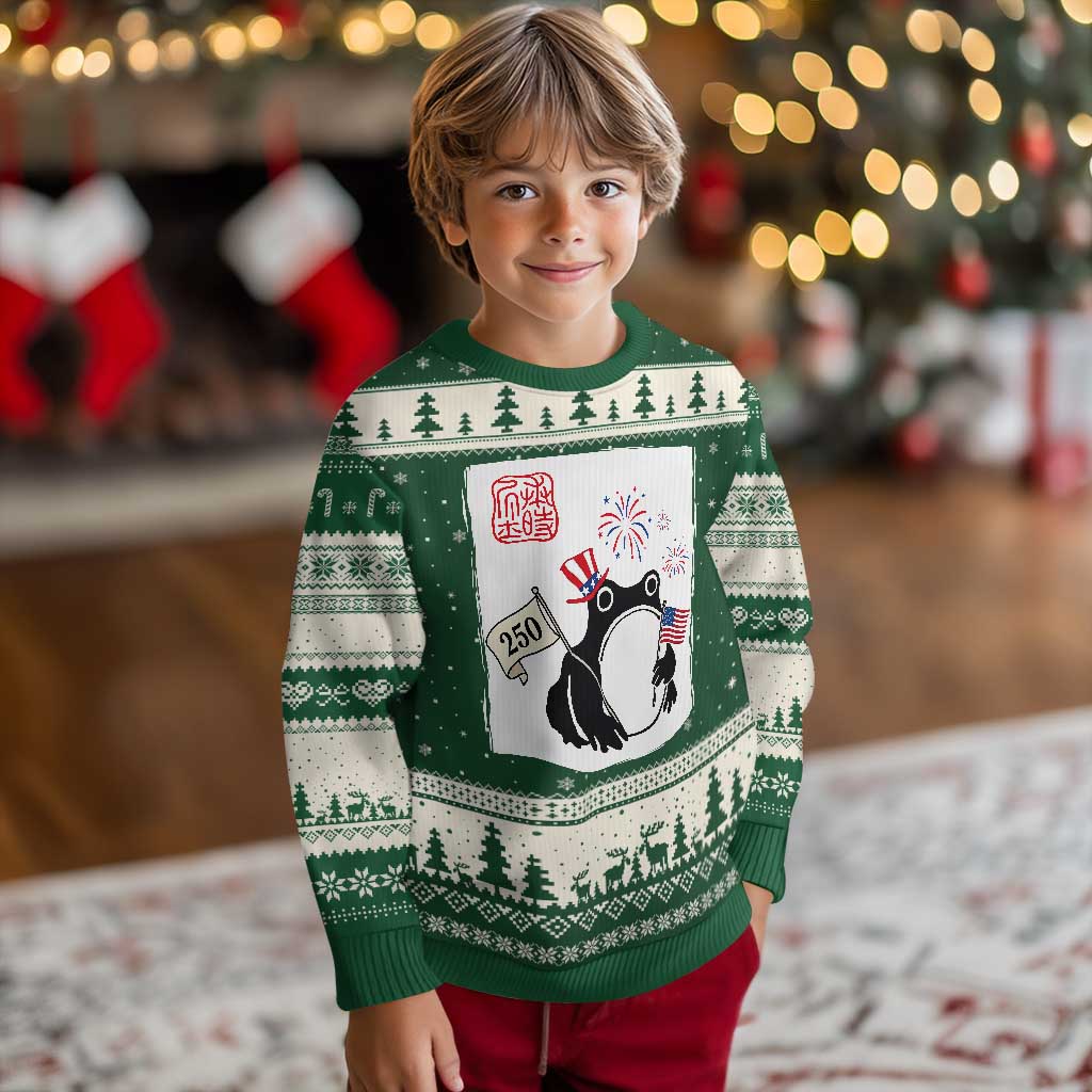 Funny Patriotic Grumpy Frog 250th Anniversary USA Ugly Christmas Sweater