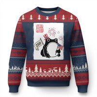 Funny Patriotic Grumpy Frog 250th Anniversary USA Ugly Christmas Sweater
