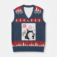 Funny Patriotic Grumpy Frog 250th Anniversary USA V-Neck Knit Sweater Vest