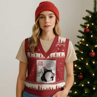 Funny Patriotic Grumpy Frog 250th Anniversary USA V-Neck Knit Sweater Vest