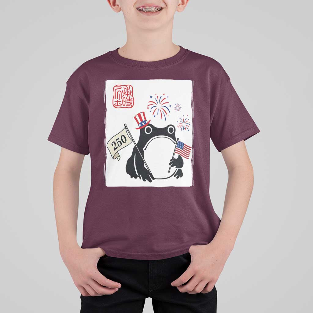Funny Patriotic Grumpy Frog 250th Anniversary USA T Shirt For Kid
