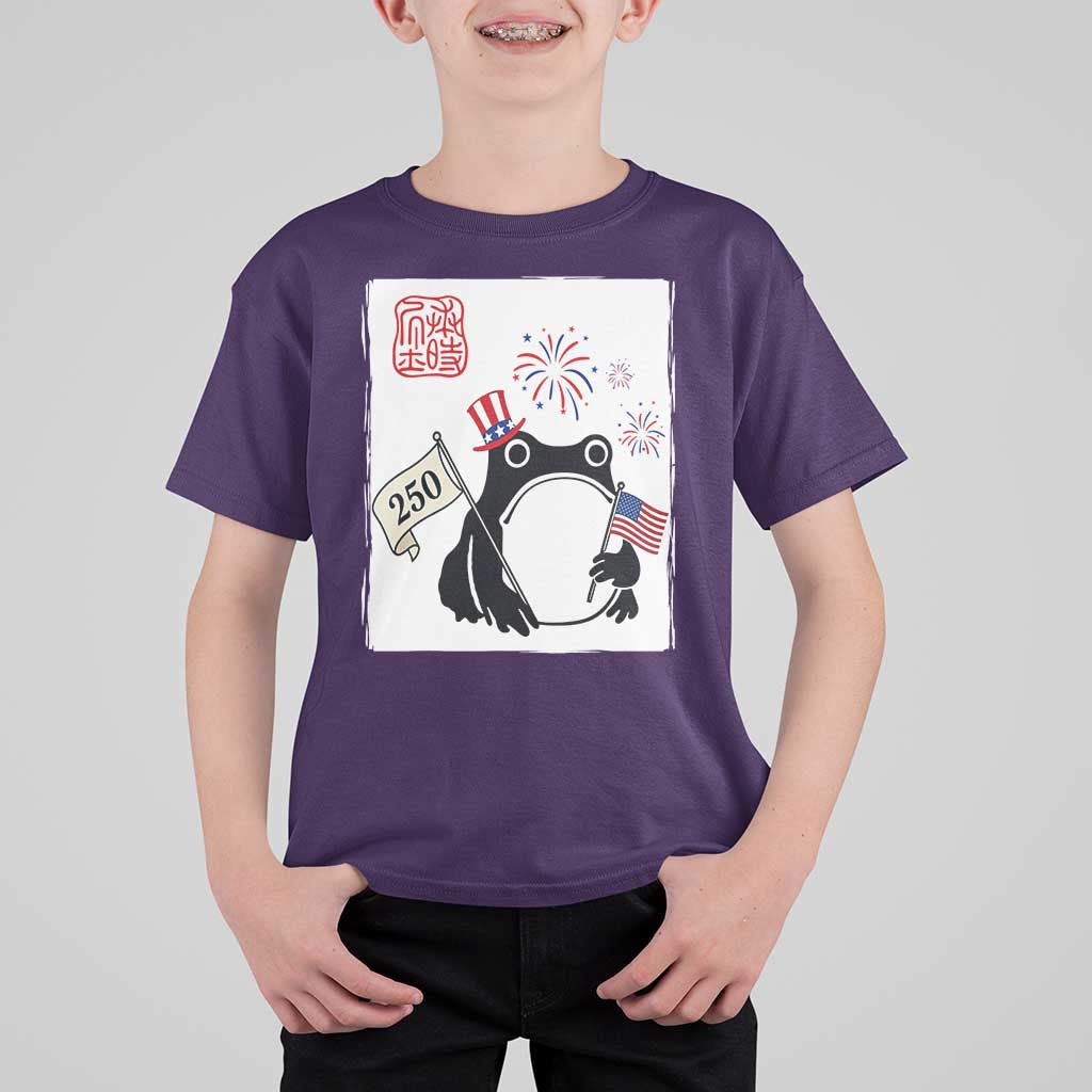 Funny Patriotic Grumpy Frog 250th Anniversary USA T Shirt For Kid