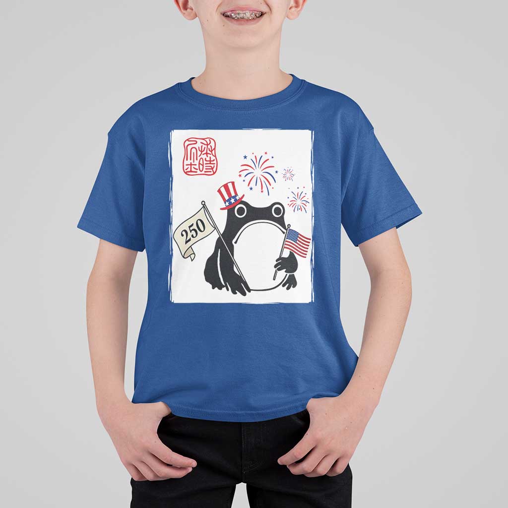 Funny Patriotic Grumpy Frog 250th Anniversary USA T Shirt For Kid