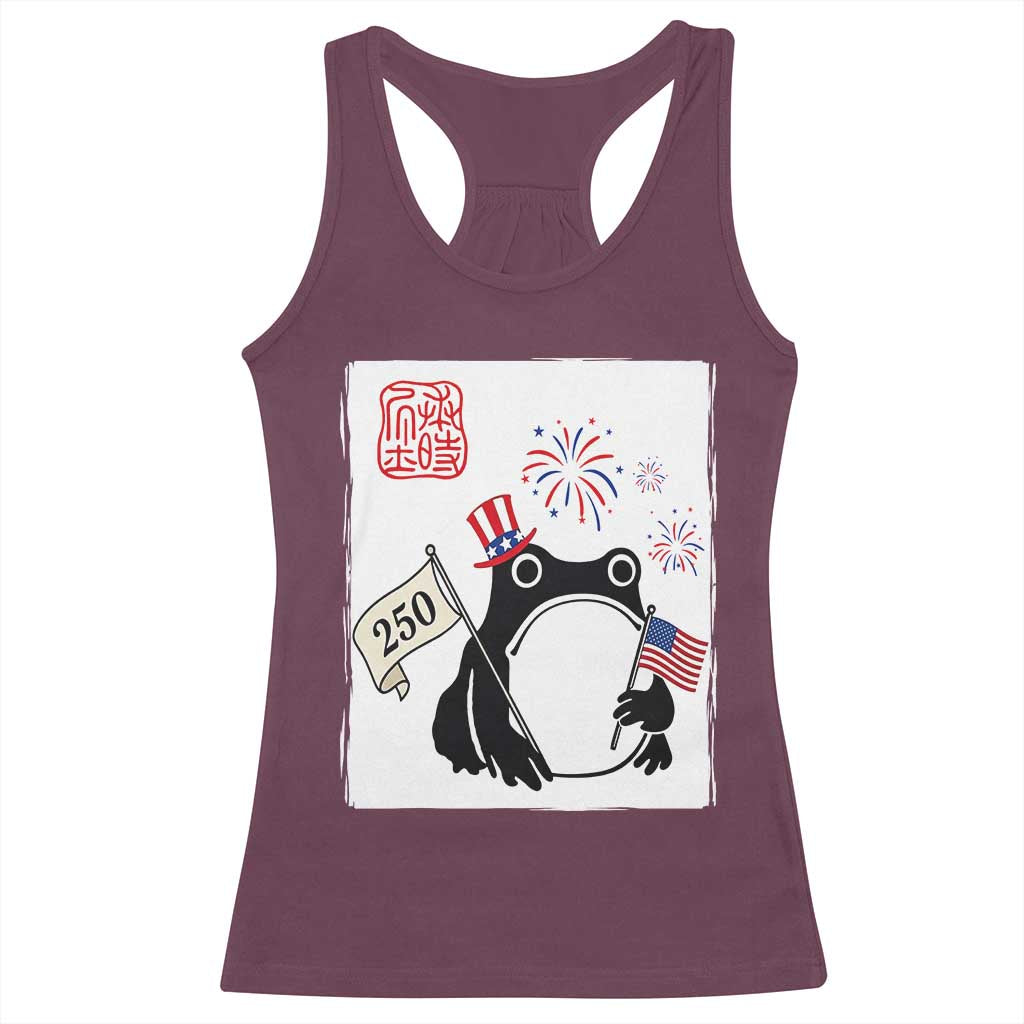 Funny Patriotic Grumpy Frog 250th Anniversary USA Racerback Tank Top